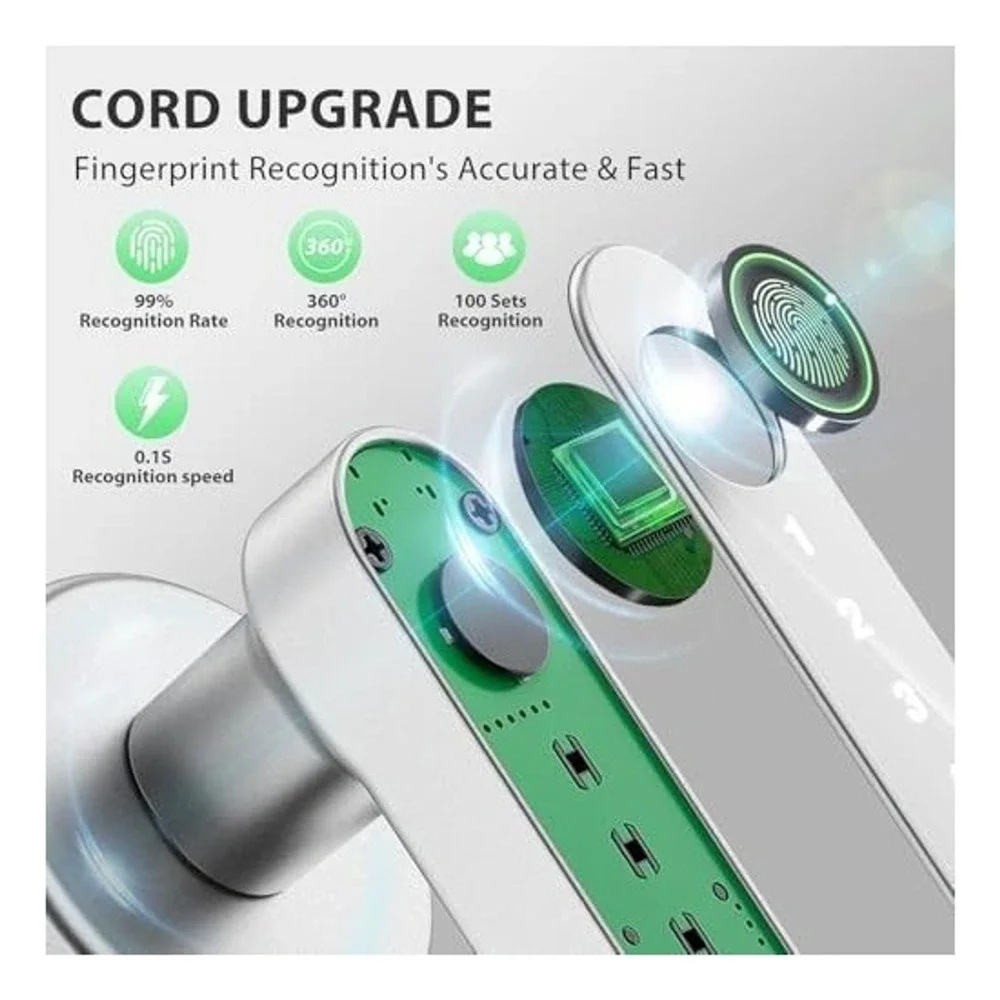 Evanshow Smart Fingerprint Door Lock Knob Keyless Entry Keypad NFC Silver